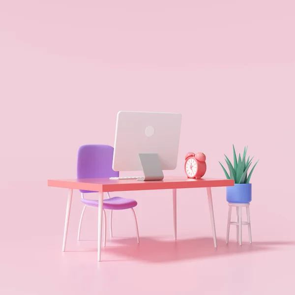 Tisch Und Computer Für Die Arbeit Von Hause Und Online — Stockfoto