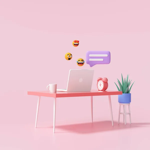 Mesa Portátil Con Burbujas Chat Emojis Para Trabajo Desde Casa —  Fotos de Stock