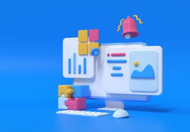 3D SEO optimizasyonu, web analizi ve seo pazarlama konsepti. 3d resimleme