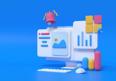3D SEO optimizasyonu, web analizi ve seo pazarlama konsepti. 3d resimleme