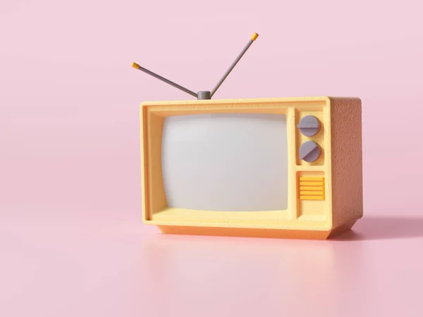 Żółty Retro Old Television Różowym Tle Vintage Analogowy Telewizor Przestrzenią — Zdjęcie stockowe