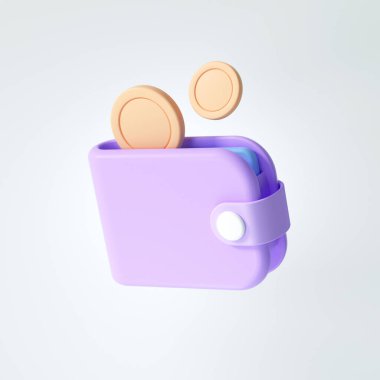 3D Para Kurtarma ikonu konsepti. Cüzdan, fatura, madeni para yığını, ve beyaz arka planda kredi kartı, üç boyutlu resimleme