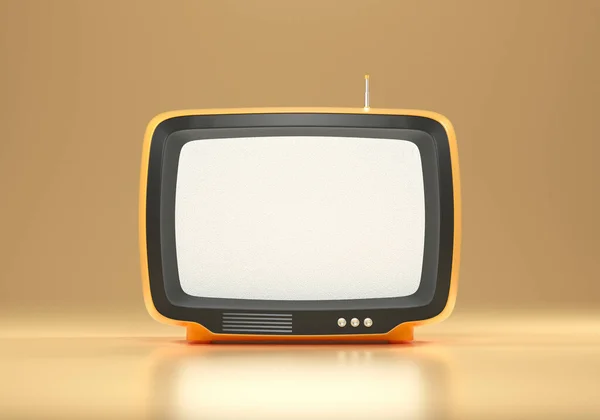 Pomarańczowy Retro Telewizor Żółtym Tle Stary Odbiornik Telewizyjny Vintage Social — Zdjęcie stockowe