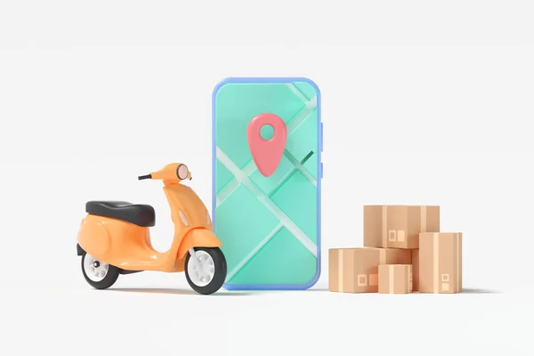 Fast Delivery Service Konzept Lieferroller Mit Smartphone Gps Karte Kundenspezifischem — Stockfoto