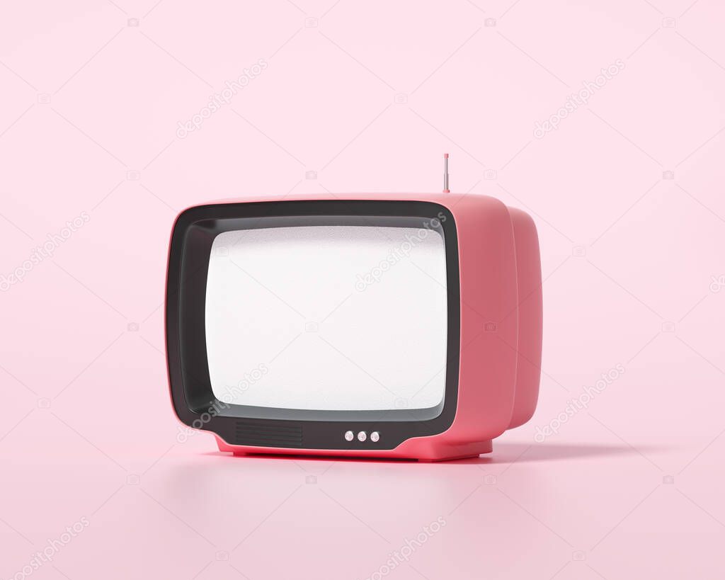 3d rosa retro televisión sobre fondo rosa, viejo receptor de televisión ...
