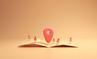 3D harita iğneleri, GPS, navigatör pimi kontrol kubbeleri. 3d resimleme