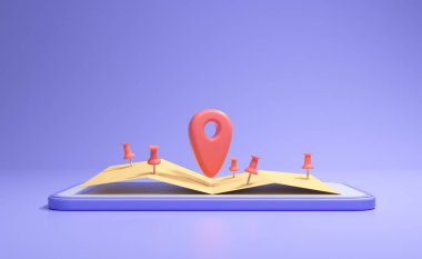 3D harita iğneleri, GPS, navigatör pimi kontrol kubbeleri. 3d resimleme