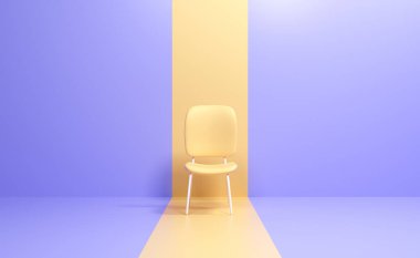 Üç boyutlu boş sarı sandalye. Yeni bir iş bulma konsepti. 3d resimleme