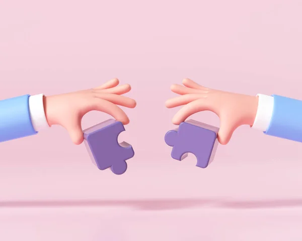 Cartoon Hände Verbinden Puzzle Symbol Für Teamwork Zusammenarbeit Partnerschaft Problemlösung — Stockfoto