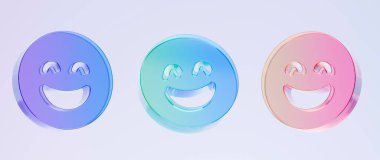 Renkli grafiksel tonlar ve cam benzeri bitiş, grafik tasarımı için ideal UI UX arayüzleri, sunumlar ve arkaplan, 3d resimleme içeren 3D gülen yüz simgeleri seti