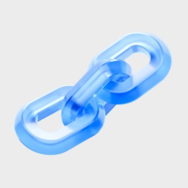 3D Glass Chain Link simgesi, Bağlantı ağı oluşturma kavramı. Sıvı Cam tasarım simgesi, grafik tasarımı için trend cam simgesi, UI UX arayüzleri, 3d illüstrasyon.