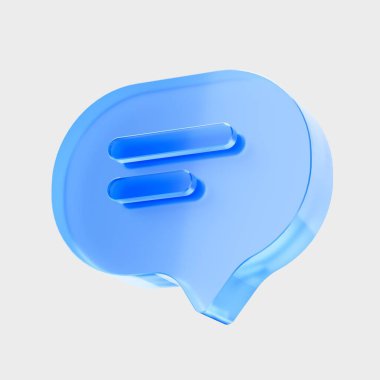 3D Glass Chat Metin simgesi, satır kavramlı mesaj balonu. Sıvı Cam tasarım simgesi, grafik tasarımı, UI, UX arayüzleri ve 3D illüstrasyon için trend cam simgesi.
