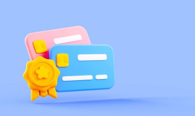 Bankacılık, finans, ödeme güvencesi ve mali güveni sembolize eden üç boyutlu bir kredi kartı tasviri.