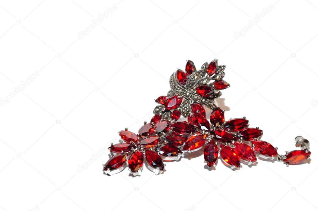 Red earrings with precious stones