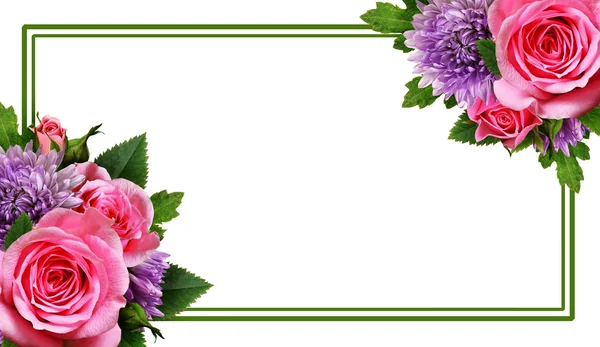 Aster och rosa blommor arrangemang och en ram — Stockfoto