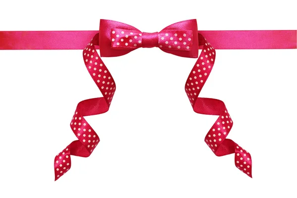 Pink silk polka dot ribbon bow — Stock Photo, Image