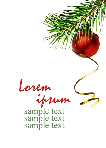 Vánoční dekorace roh s borovice větvičku a červené koulí — Stock fotografie