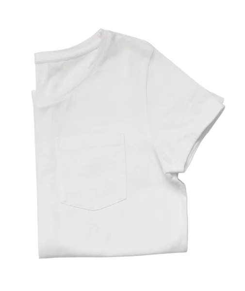 Biały Składany Shirt Izolowany Białym Tle Układy Płaskie — Zdjęcie stockowe