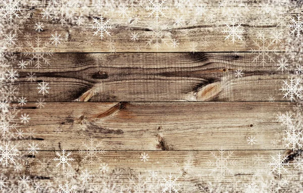 Winter Wooden Background Snowflakes Frame — Stock Photo, Image