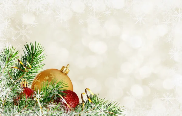 Fundo Inverno Com Galhos Pinho Decorações Natal — Fotografia de Stock