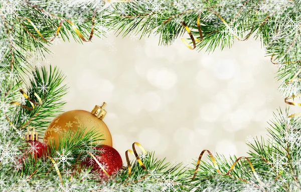 松の小枝とクリスマスの装飾と冬の背景 — ストック写真