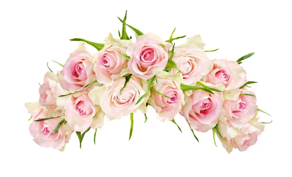 Schöne Weiße Rosenblüten Bogenanordnung Isoliert Auf Weiß — Stockfoto
