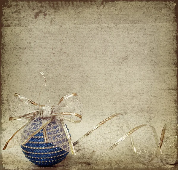 Blue christmass ball and ribbon — Stock Photo, Image