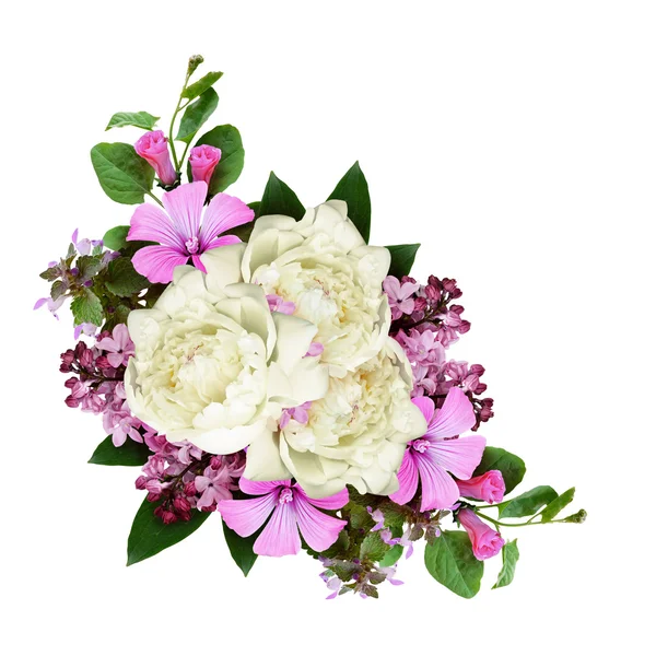 Pion och vilda blommor sammansättning — Stockfoto