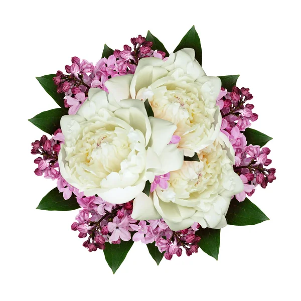 Peônia e composição de flores lilás — Fotografia de Stock