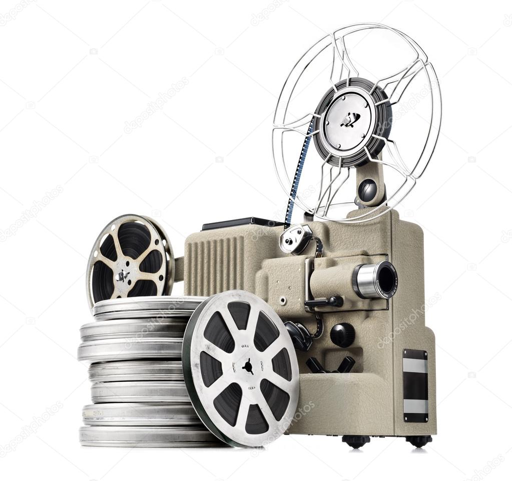 Vintage cinema projector with film reels — Stock Photo