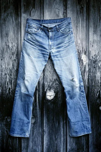 Starych dżinsach ol wieku drewna, niebieski obraz — Zdjęcie stockowe