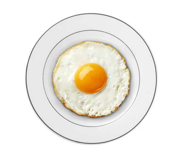 Fried Egg Served White Dish Isolated — Stock Photo, Image