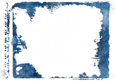 Beyaz üzerine mavi grunge fotoğraf çerçevesi