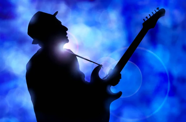 Rockový Kytarista Hrající Kytaru Jevišti — Stock fotografie