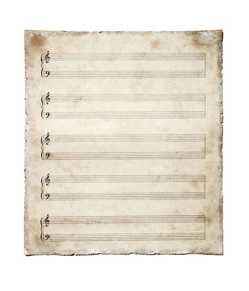 Starý Starý Klavírní Hudební List Prázdným Personálem Připraven Zápisu — Stock fotografie