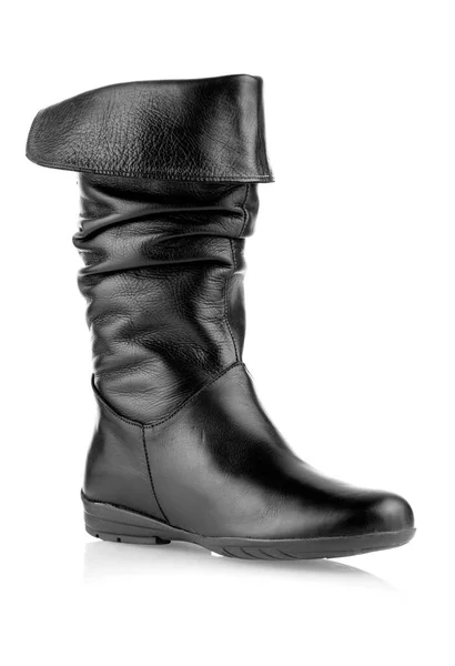 Black Smooth Leather Boot Woman Isolated — Stock Photo, Image
