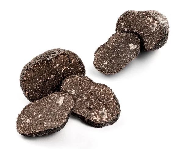 Sliced Black Truffles Isolated White — 스톡 사진