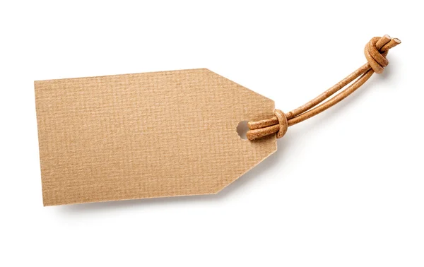 Raw paper tag with leather cord — Stock Photo, Image