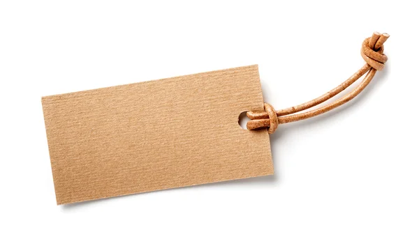 Paper label with leather cord — Stock Photo, Image