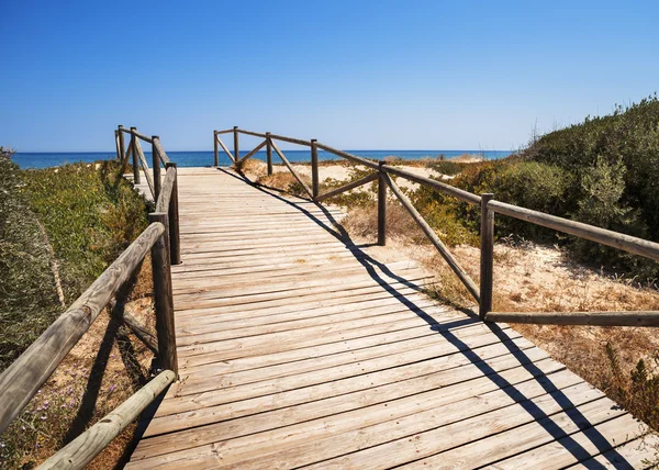 Denia beach wooden boardwalk — Stock Photo, Image