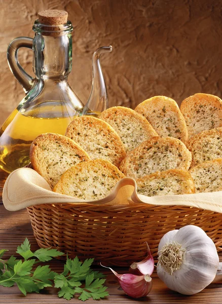 Krajíce chleba česnek — Stock fotografie