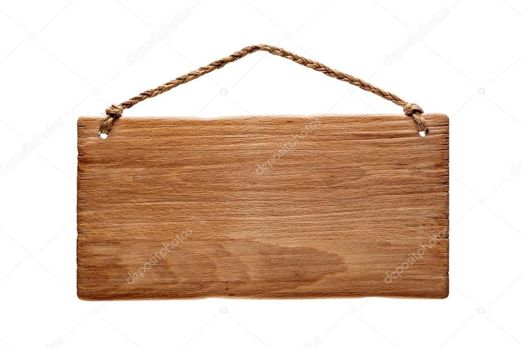 wooden signboard hanging from a rope