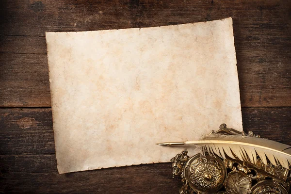 Old writer desk with parchment — Stock Photo, Image