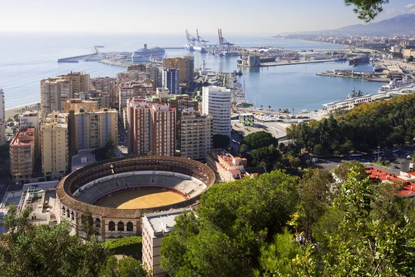 Málaga, praça de touros e porto — Fotografia de Stock