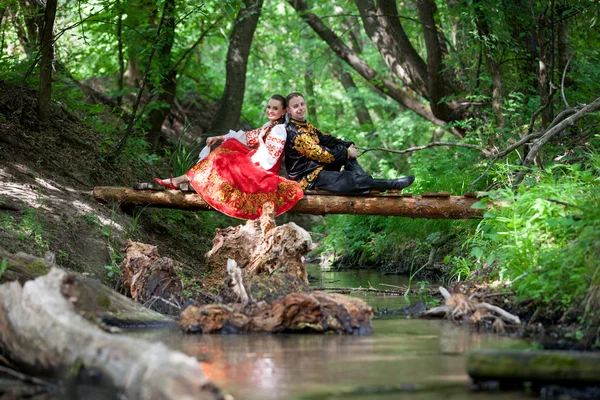 stock image Man and woman in Russian national clothes