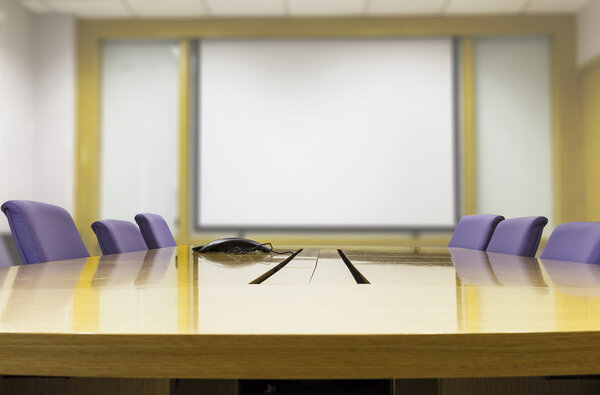 Meeting room with wooden table , Office interior