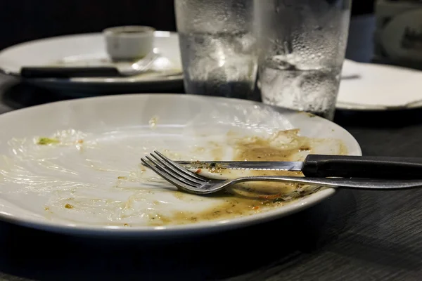 Empty white plate after dinner — Stock Photo, Image