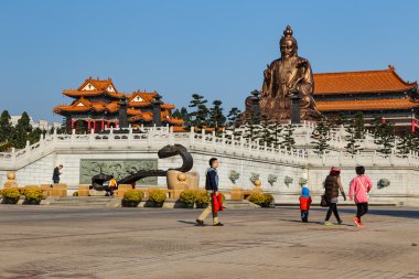 Laozi heykel yuanxuan taoist tapınakta guangzhou, Çin