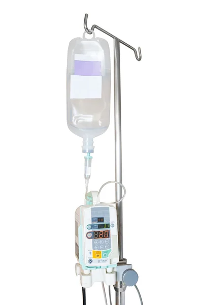 Isolerade infusion pump och iv hängande på stolpe — Stockfoto