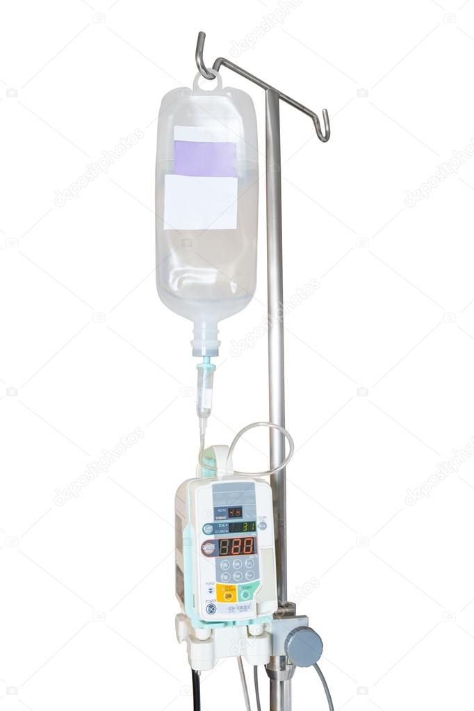 Isolated infusion pump and IV hanging on pole 